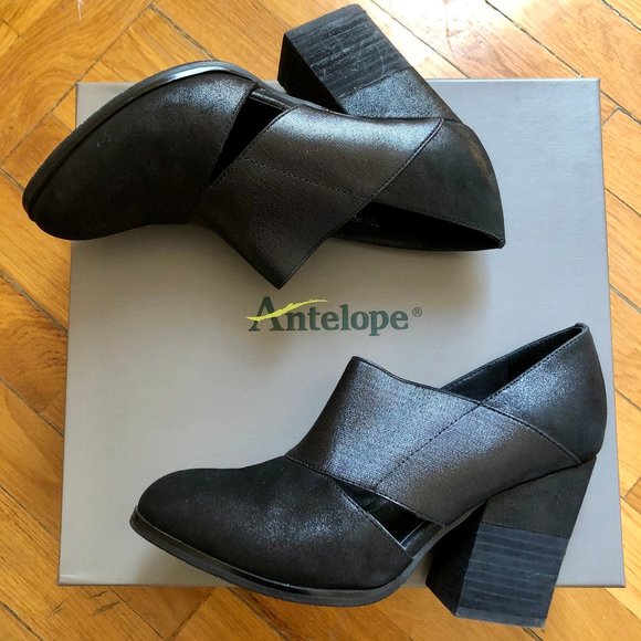 *ANTELOPE* Genuine Leather 903 Hi Banded Block Heel Black Shoes - Size 6.5 - Picture 5 of 16